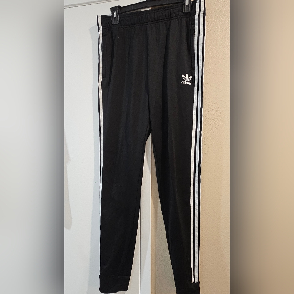 Adidas Black and White Sweatpants with Signature Stripes